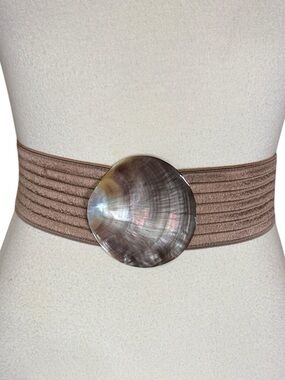 Elastic Brown Waist Belt with Shell Buckle by Charmant